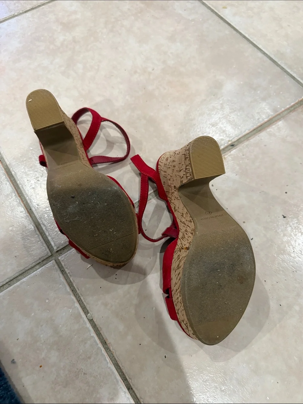 American rag Red Suede T-Strap Wedge Sandals size 7.5 @@@
